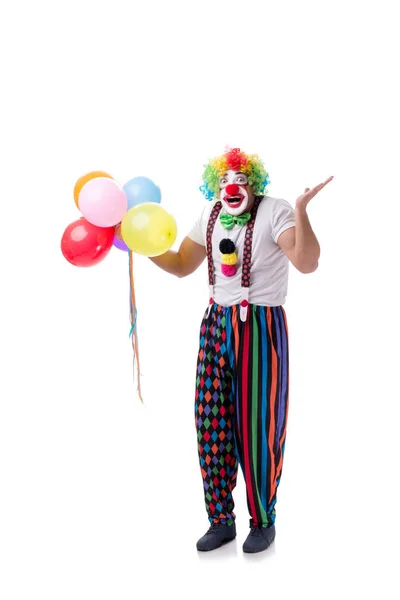 Lustige Clown mit Luftballons isoliert auf weißem Hintergrund — Stockfoto