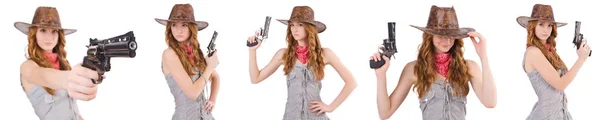 Gangster femme avec pistolet isolé sur blanc — Photo