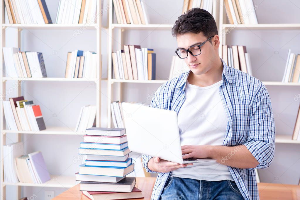 Young student with books preparing for exams