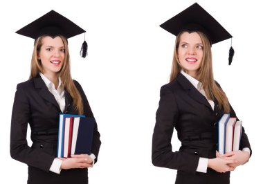 Genç mezun üzerine beyaz izole