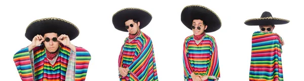 Mexicano engraçado usando poncho isolado no branco — Fotografia de Stock