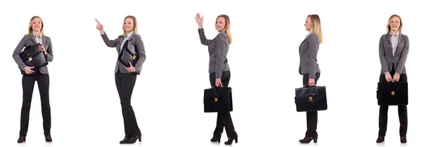 Mujer de negocios en traje gris aislado en blanco — Foto de Stock