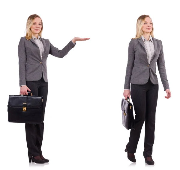 Mujer de negocios en traje gris aislado en blanco — Foto de Stock