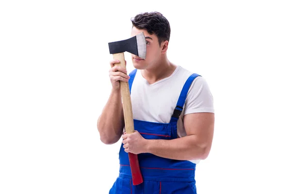 Funny repairman isolated on white — Stock Photo, Image