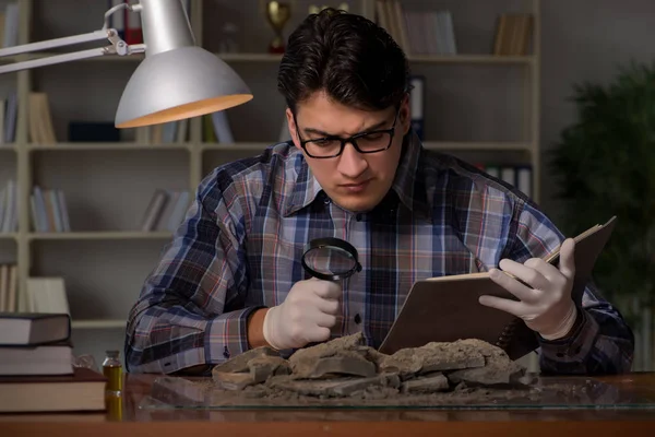Arqueólogo trabajando hasta tarde en la oficina — Foto de Stock