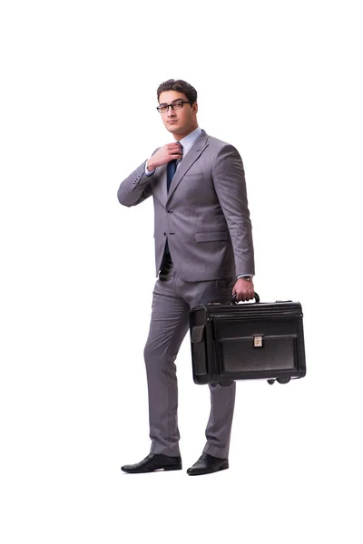 Young man during business travel isolated on white — Stock Photo, Image