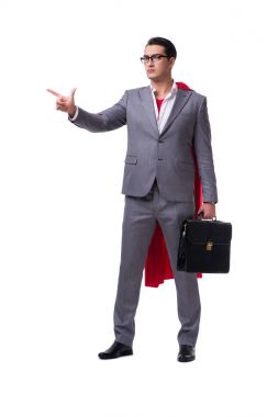 Beyaz arka plan üzerinde izole süper kahraman işadamı