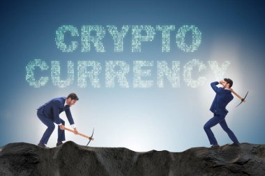 İşadamı madencilik parasıyla kripto para kavramı