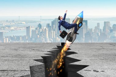 İş adamı roketle kaya boşluğundan uçuyor