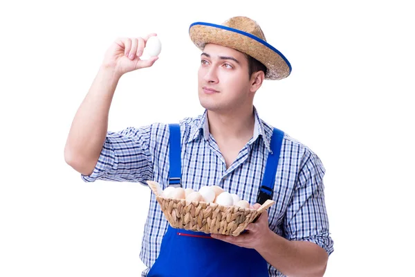Człowiek z słomkowy kapelusz i jaja — Zdjęcie stockowe