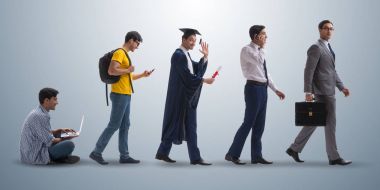 Erkeklerin aşamalarda ilerlediği iş konsepti