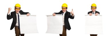 Beyaz üzerine çizimler yapan komik bir mimar.