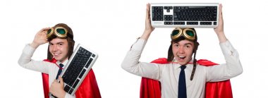 Beyaz klavyeli komik kahraman.