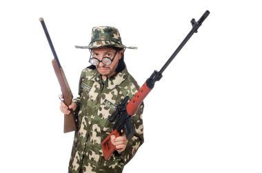 Asker beyaz izole silah ile