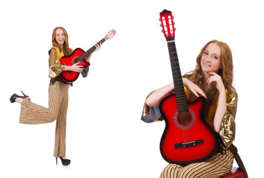 gitar üzerinde beyaz genç kız