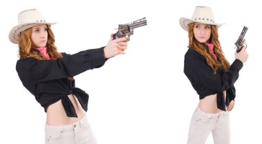 beyaz izole tabanca ile genç çoban kız