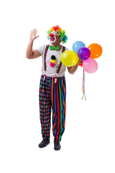 Legrační klaun s balónky izolované na bílém pozadí — Stock fotografie