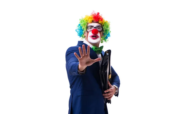 Rolig clown affärsman isolerad på vit bakgrund — Stockfoto