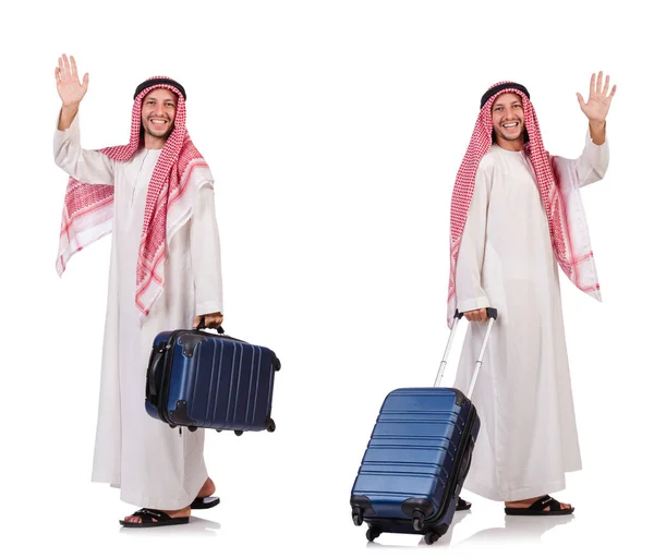 Homme arabe avec des bagages sur blanc — Photo