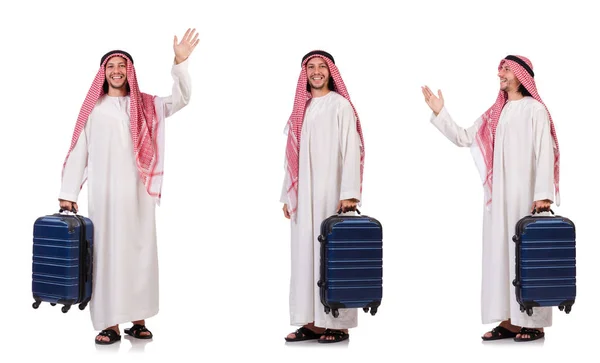 Homme arabe avec des bagages sur blanc — Photo