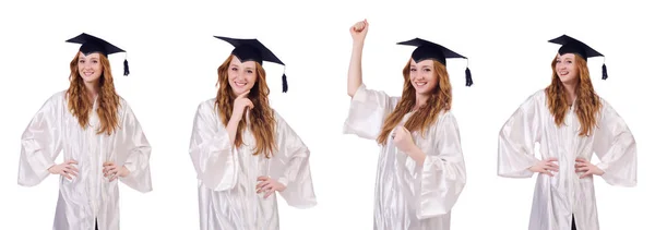 Mujer estudiante aislada en blanco —  Fotos de Stock