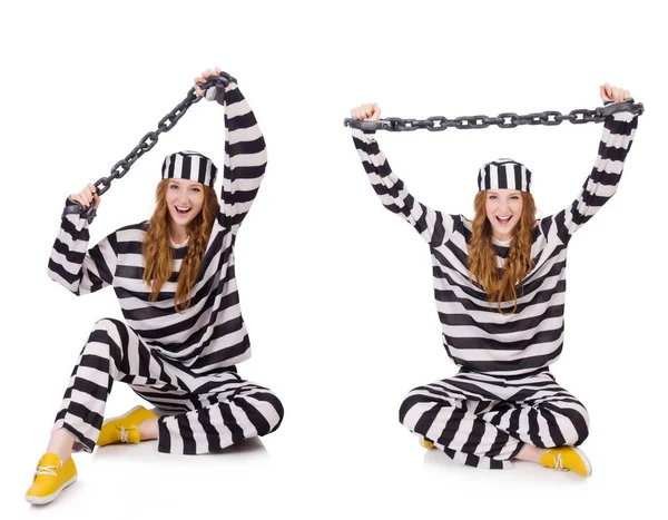 Femme prisonnière isolée sur blanc — Photo