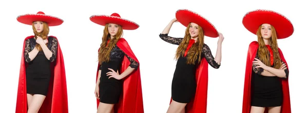 Mexican woman in red clothing on white — Stock Photo, Image