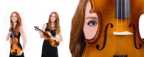 Woman with violin isolated on white — Stock Photo, Image