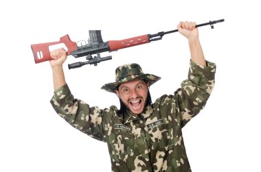 Asker beyaz izole silah ile