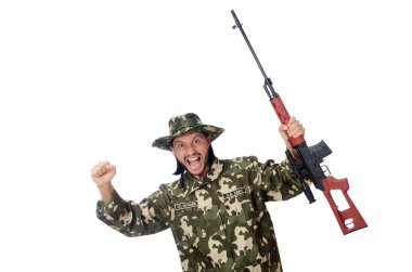 Asker beyaz izole silah ile