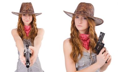 Silahlı beyaz izole kadın gangster