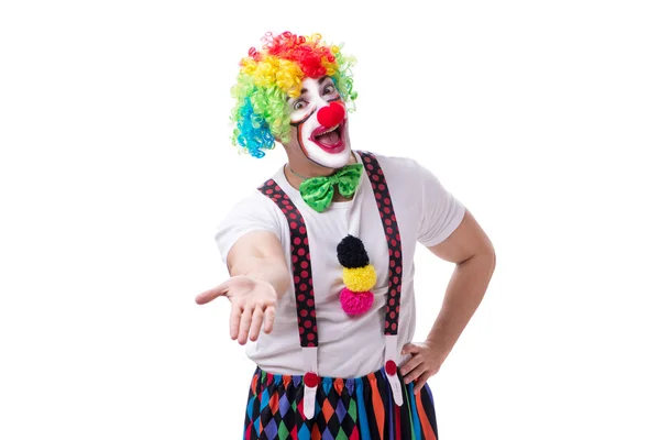 Buffo clown agire sciocco isolato su sfondo bianco — Foto Stock
