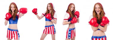 Amerikan sembollü kadın boksör.