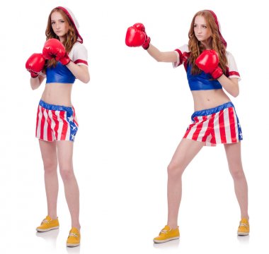 Amerikan sembollü kadın boksör.