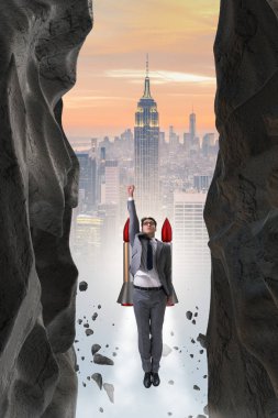 İş adamı iş kavramındaki zorlukların üstesinden geldi