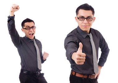 Genç gülümseyen adam beyaz izole