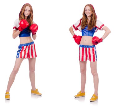 Amerikan sembollü kadın boksör.