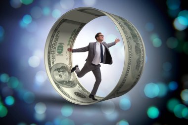 Hamster çarklı bir iş adamı dolarları kovalıyor.