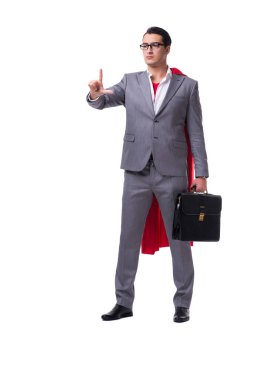 Beyaz arka plan üzerinde izole süper kahraman işadamı