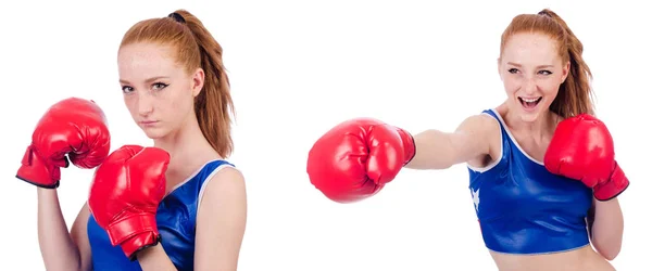 Woman boxer in uniform with US symbols — Stock Photo, Image