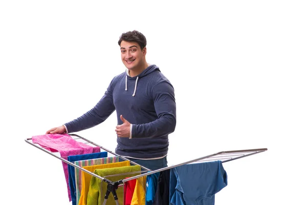 Marido hombre haciendo ropa aislada en blanco — Foto de Stock