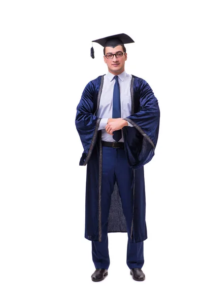 Young man student graduating isolated on white — Stock Photo, Image