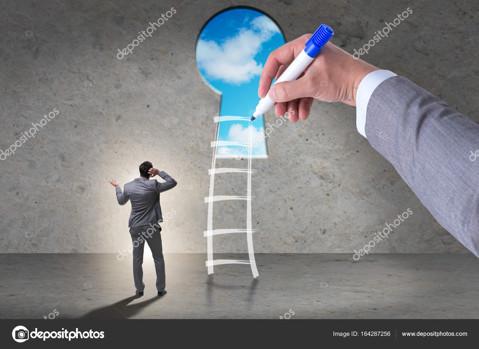 ビジネスコンセプトのビジネスマンクライミングキャリアはしご ストック写真 C Elnur