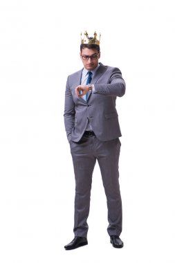 Kral işadamı beyaz arka planda izole edilmiş