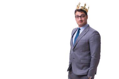 Kral işadamı beyaz arka planda izole edilmiş