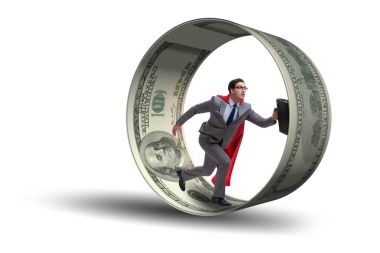 Hamster çarklı bir iş adamı dolarları kovalıyor.