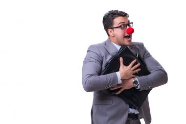 Beyaz çanta ile komik palyaço