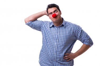 Beyaz arka planda izole komik bir palyaço.