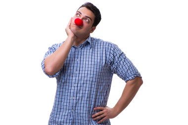 Beyaz arka planda izole komik bir palyaço.