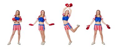 Beyaz arkaplanda izole edilmiş kadın boksör